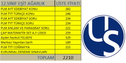 US ULUS KOLEJİ EŞİT AĞIRLIK 12.SINIF YAYIN PAKETİ