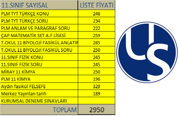 US ULUS KOLEJİ SAYISAL 11.SINIF YAYIN PAKETİ - 0